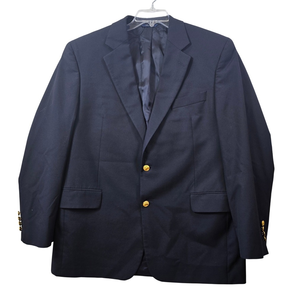 Brooks Brothers Loro Piana Blazer Gold Buttons Brooksease 44R Navy Blue Wool - Picture 2 of 12